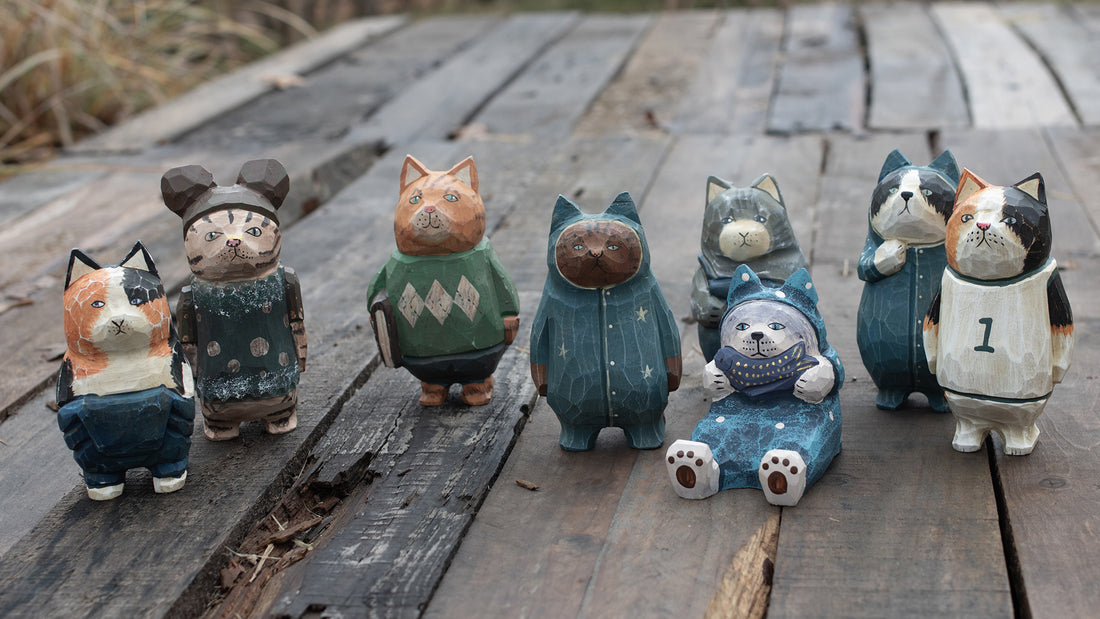 The Chill Guys collection: hand-carved vintage wood carvings, wooden sculptures, and charming animal figurines. Perfect as wood carving gifts or unique wooden decor. 