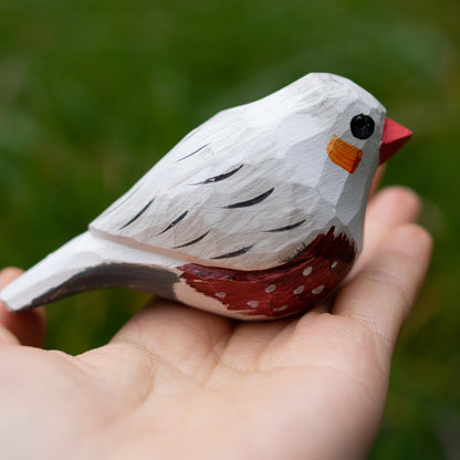 Hand-carved wooden figurine of a australian zebra finch,  ideal for nature enjoyer and bird fans