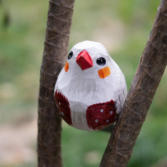 Hand-carved wooden figurine of a australian zebra finch,  ideal for nature enjoyer and bird fans