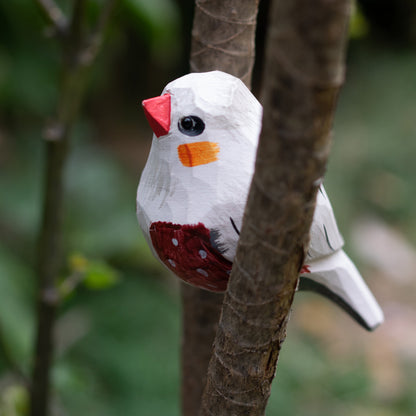 Hand-carved wooden figurine of a australian zebra finch,  ideal for nature enjoyer and bird fans