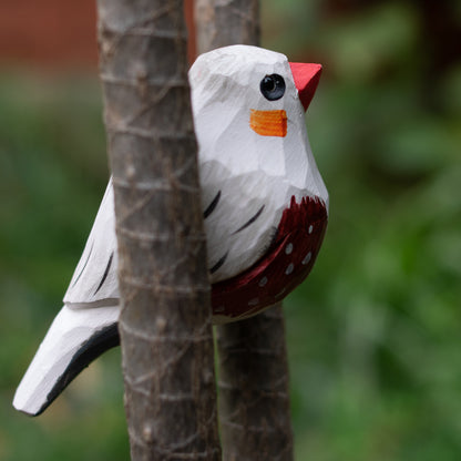 Hand-carved wooden figurine of a australian zebra finch,  ideal for nature enjoyer and bird fans