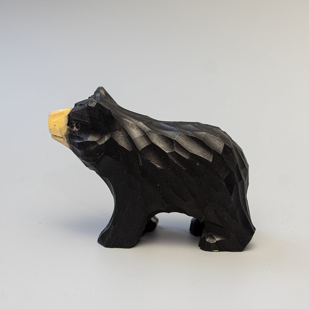 Hand-Carved wood black bear figurine,  an ornament great for home decor and gifts. 