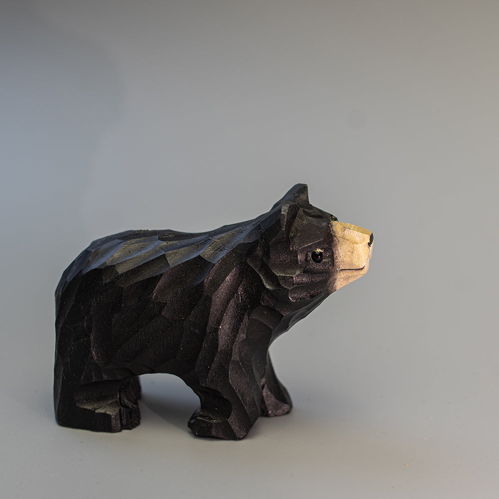 Hand-Carved wood black bear figurine,  an ornament great for home decor and gifts. 