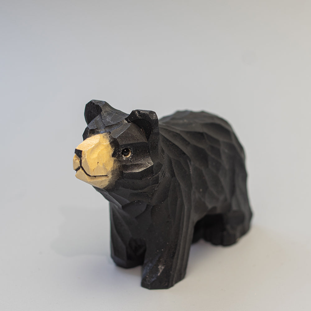 Hand-Carved wood black bear figurine,  an ornament great for home decor and gifts. 