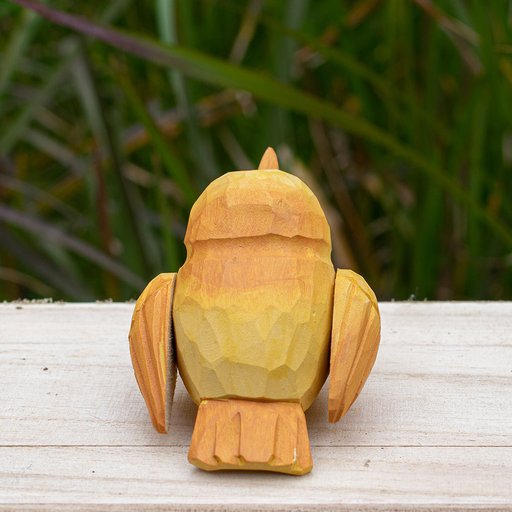 Hand-carved wooden robin figurine with earthy red and brown accents, designed for bird lovers.