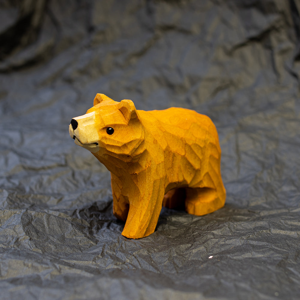 Hand-Carved wood brown bear figurine,  an ornament great for home decor and gifts. 