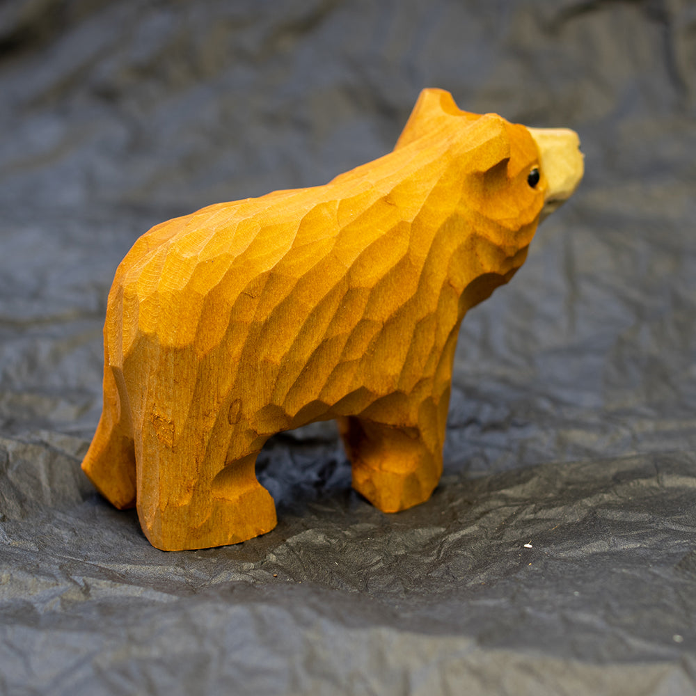 Hand-Carved wood brown bear figurine,  an ornament great for home decor and gifts. 