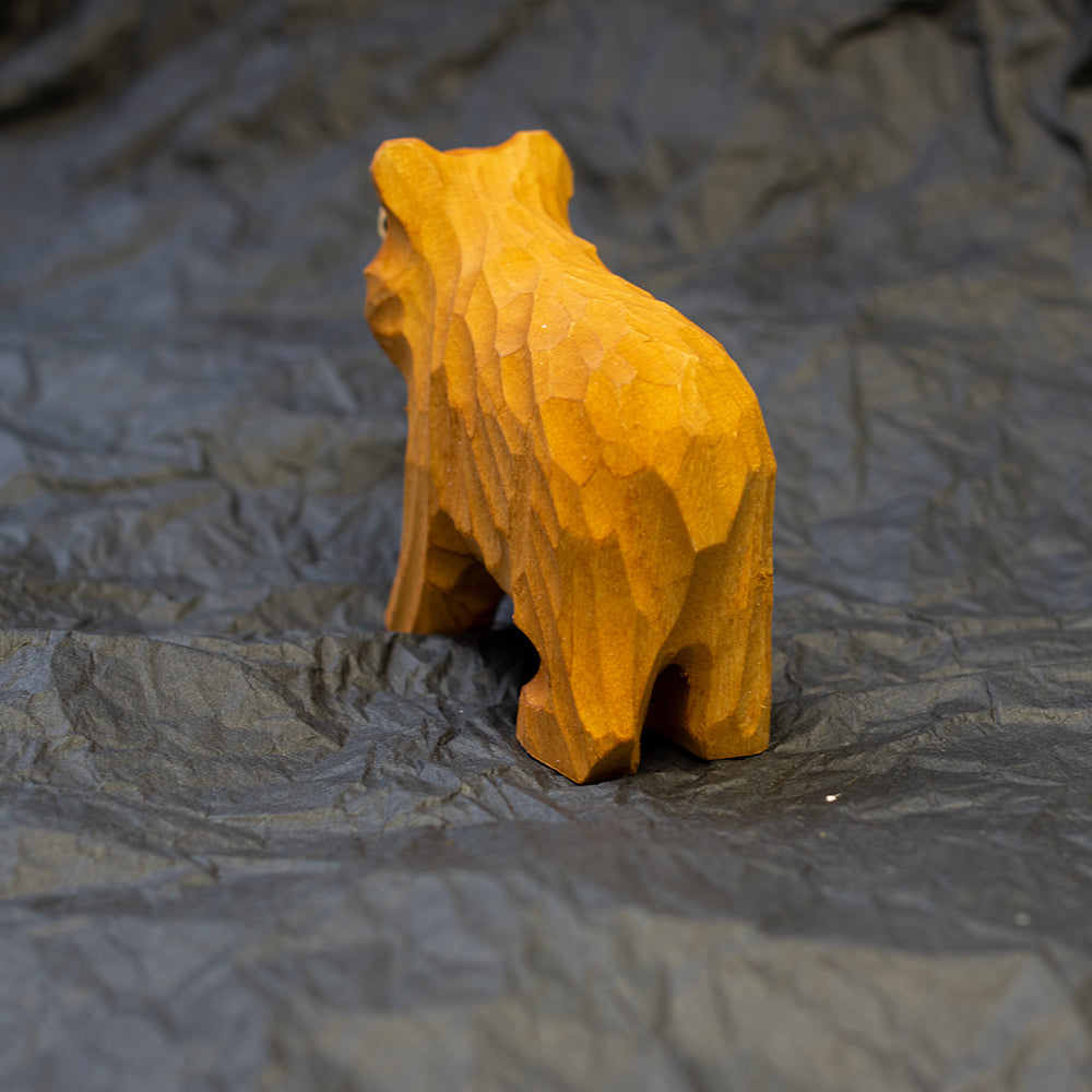 Hand-Carved wood brown bear figurine,  an ornament great for home decor and gifts.