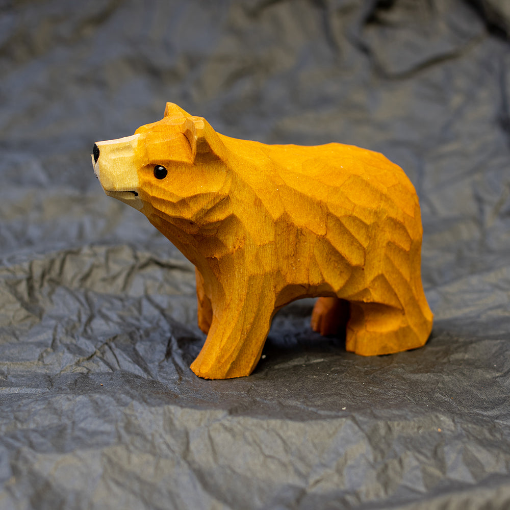 Hand-Carved wood brown bear figurine,  an ornament great for home decor and gifts. 