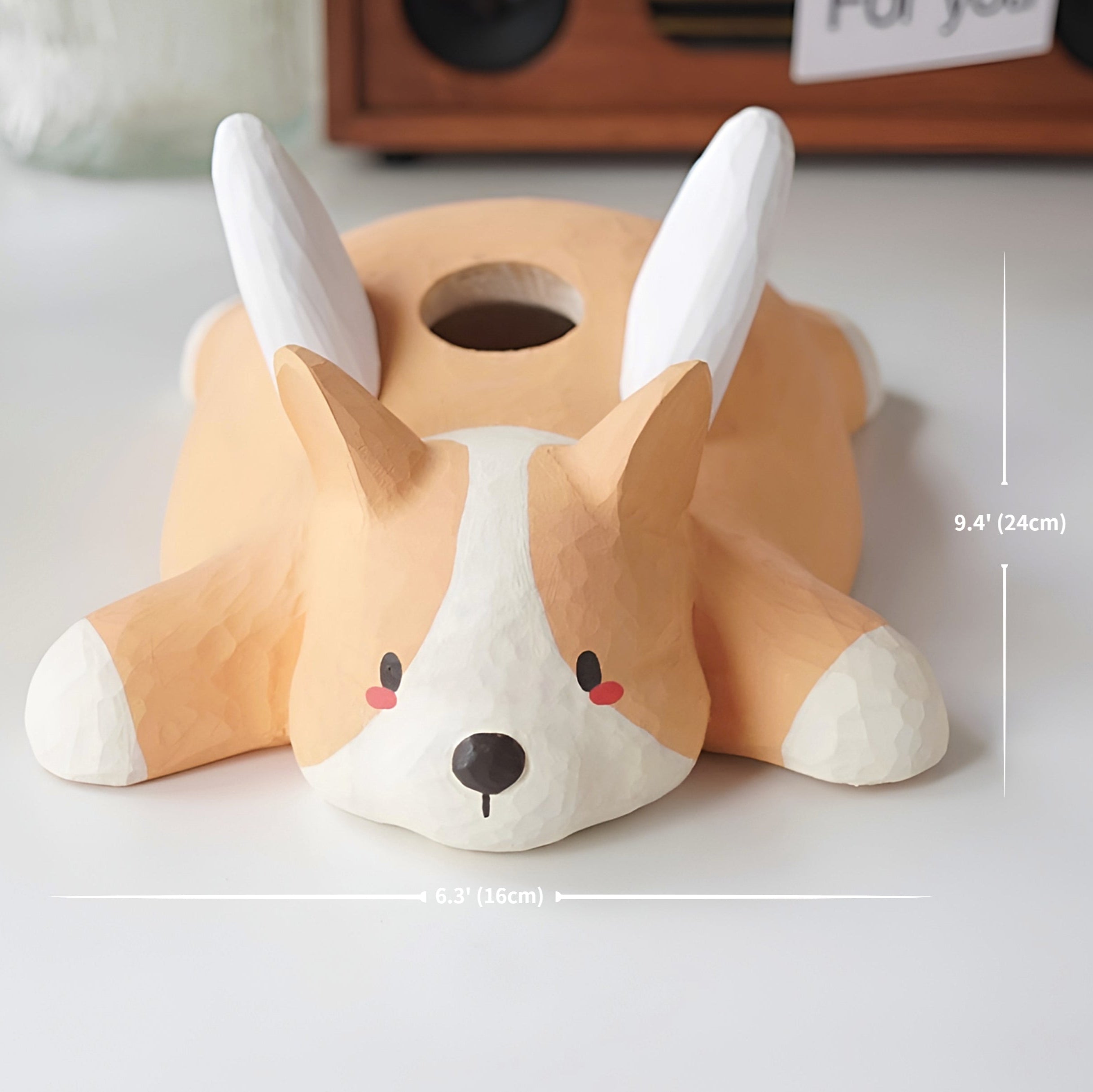 Hand-carved wooden corgi pendant light, available as a ceiling-mounted or plug-in wood pendant lamp, crafted from natural wood.