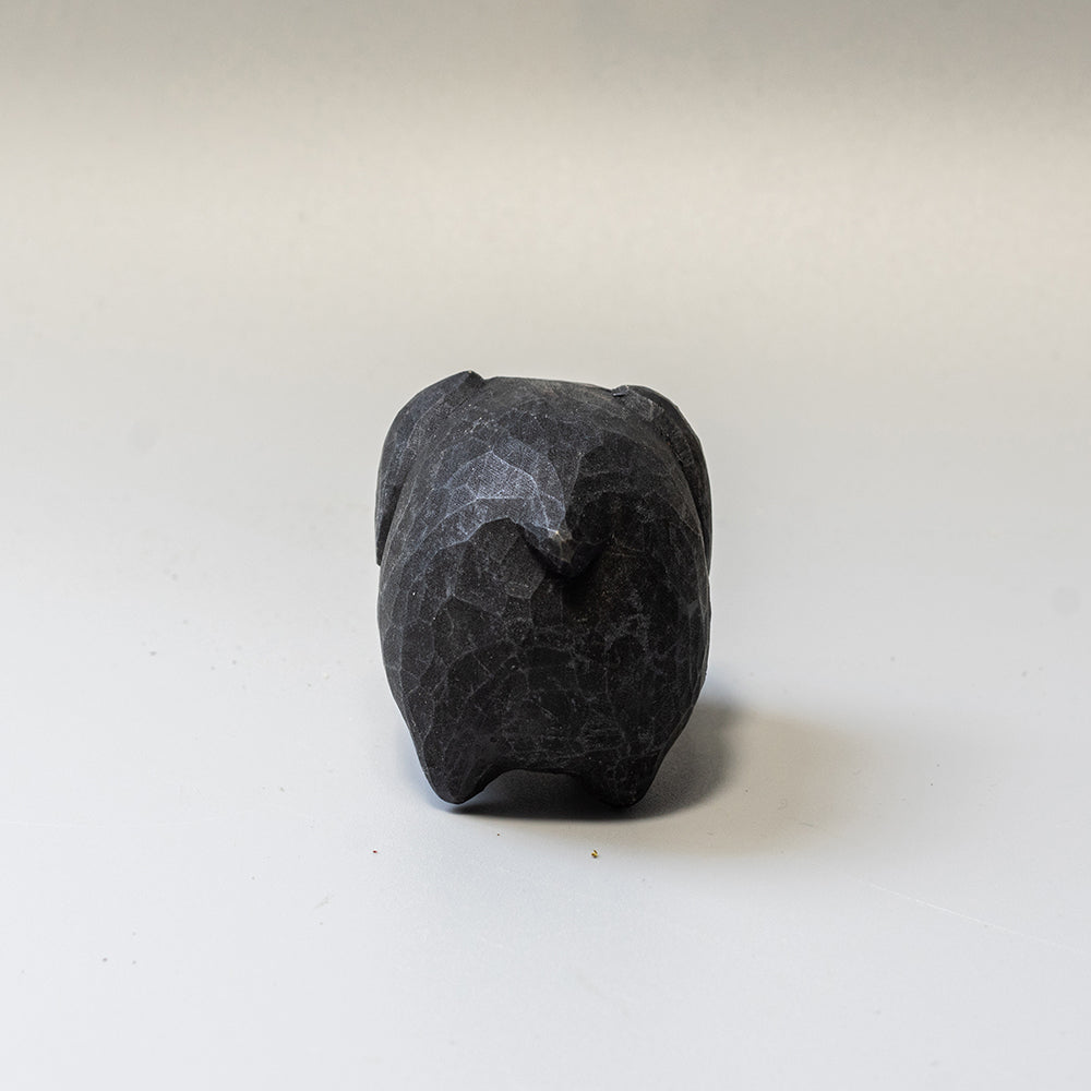 Hand-carved wooden Dachshund figurine from the Puffed Pups series. A cute, rounded wood carving by Woorai. 