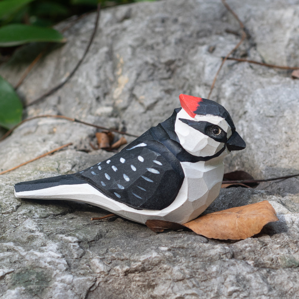 Hand-carved wooden figurine of a Great Spotted Woodpecker, an ornament great for home decor and gifts. 