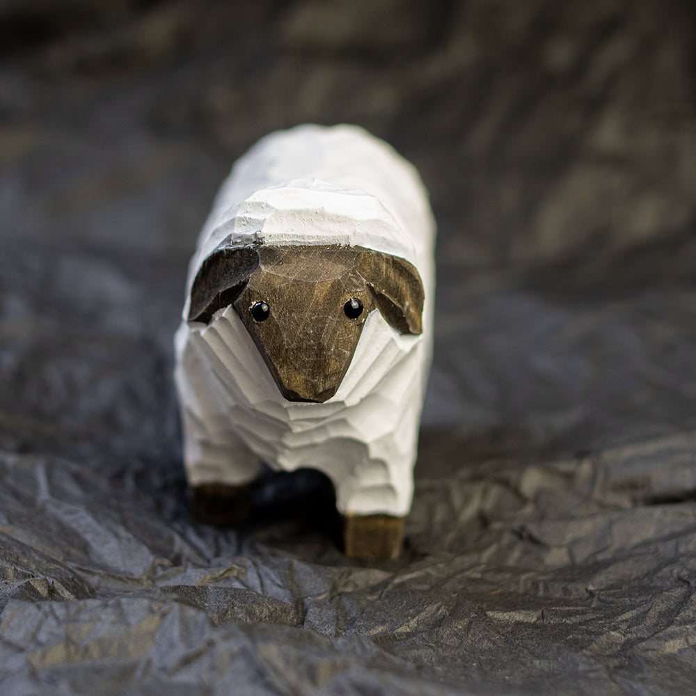 Hand-Carved wood sheep figurine,  an ornament great for home decor and gifts. 