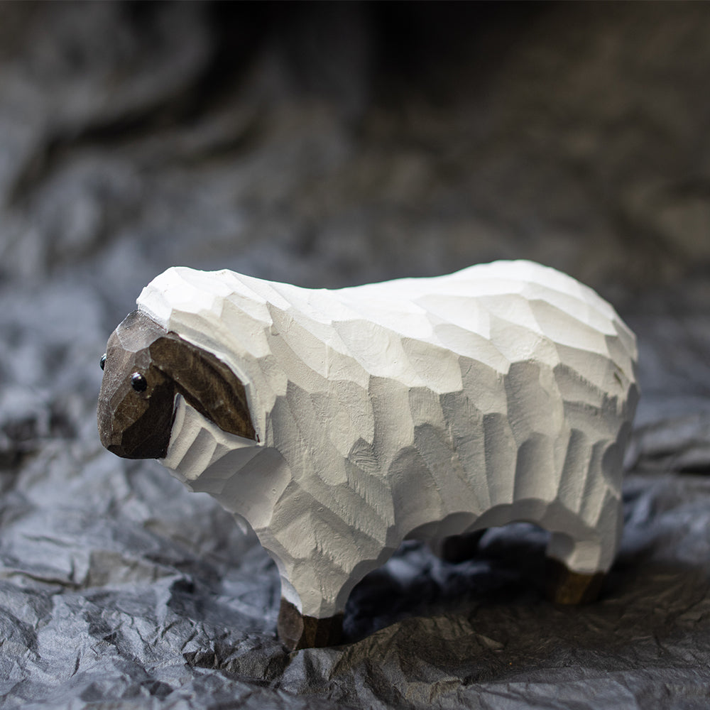 Hand-Carved wood sheep figurine,  an ornament great for home decor and gifts. 