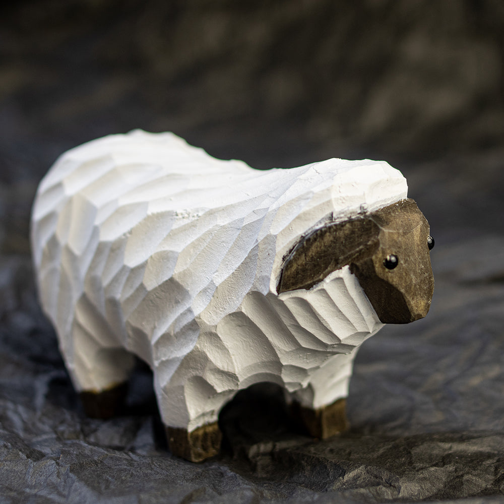 Hand-Carved wood sheep figurine,  an ornament great for home decor and gifts. 
