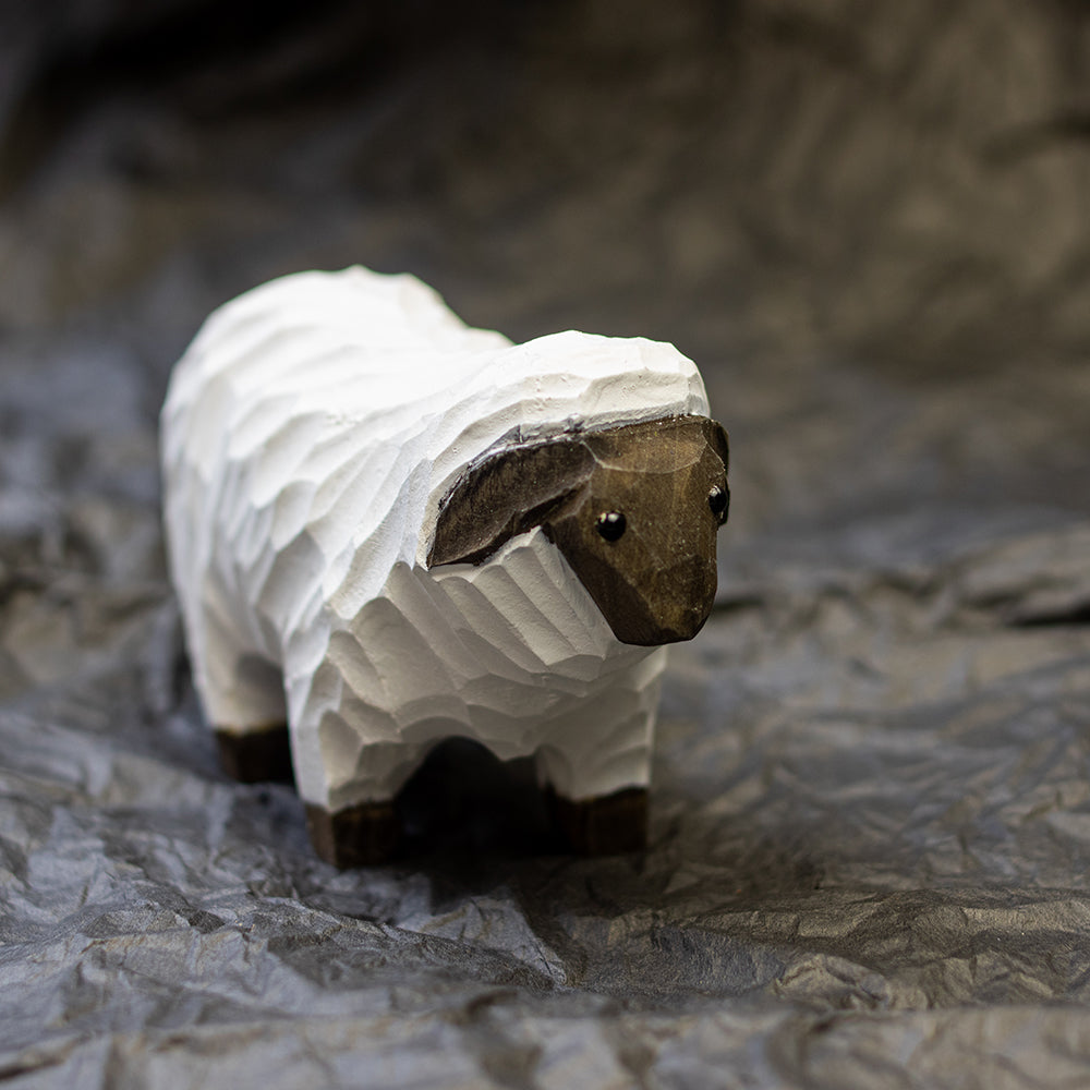 Hand-Carved wood sheep figurine,  an ornament great for home decor and gifts. 