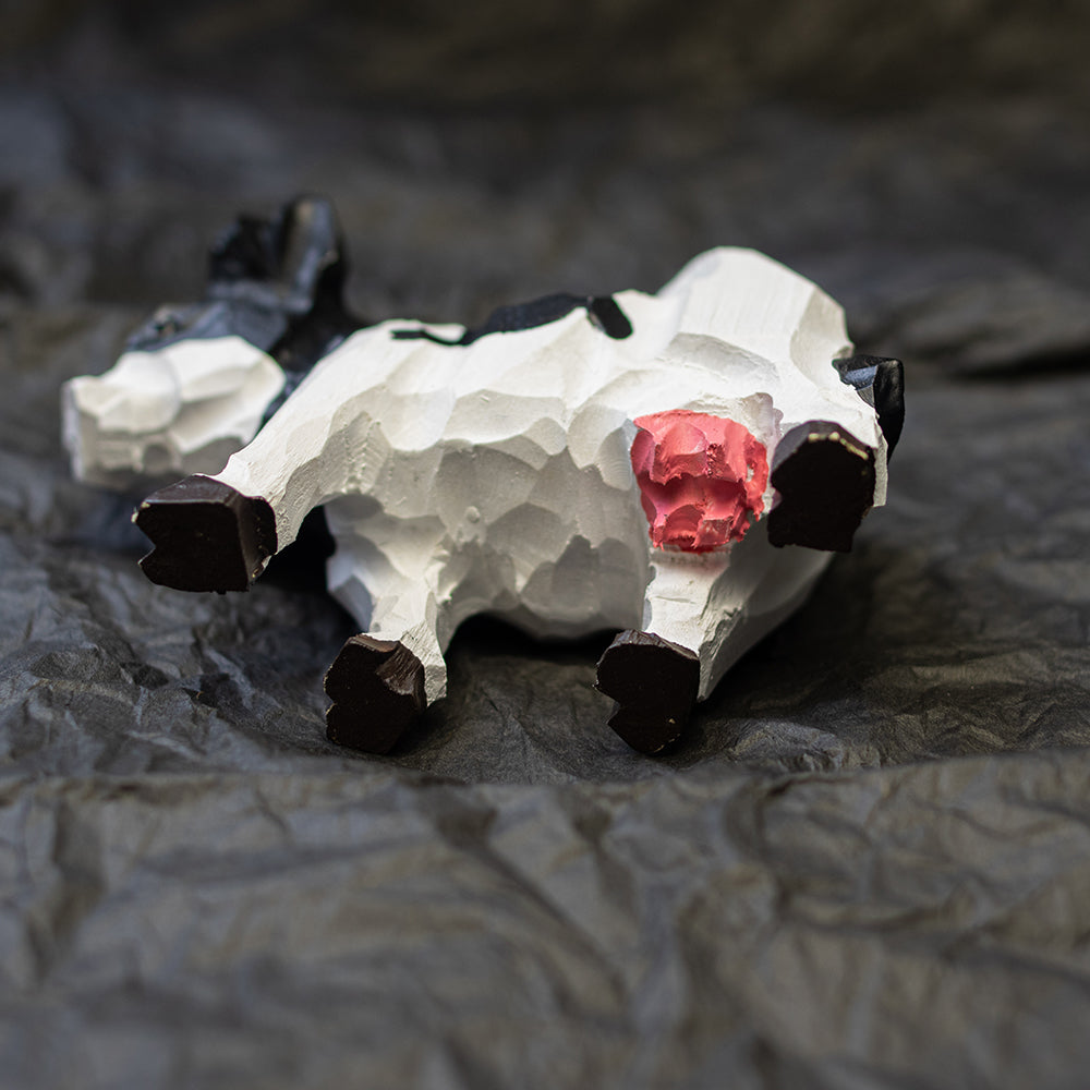 Hand-carved wooden Holstein cow figurine, an ornament great for home decor and gifts. 