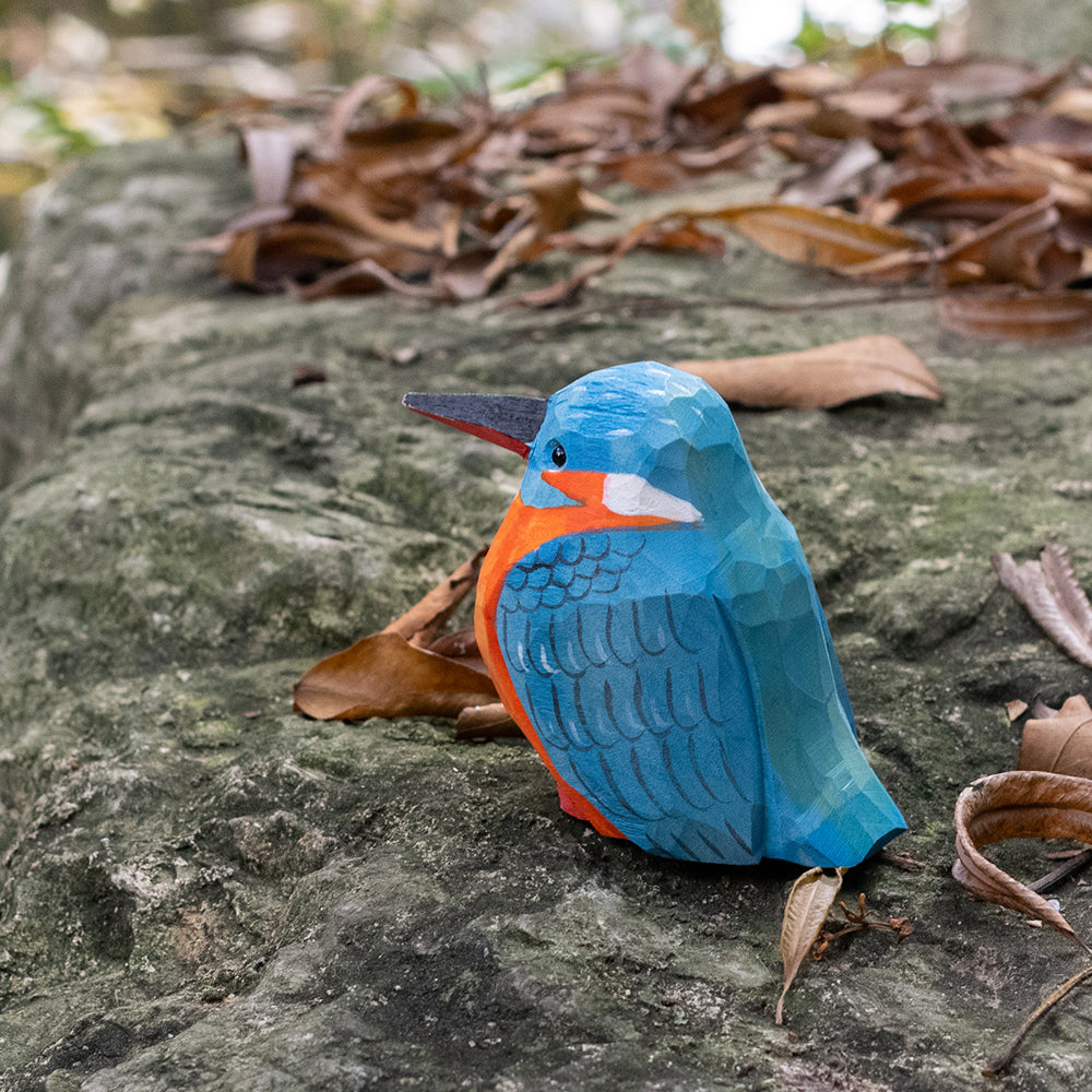 Hand-carved wooden figurine of a Kingfisher, an ornament great for home decor and gifts. Free shipping over $69.