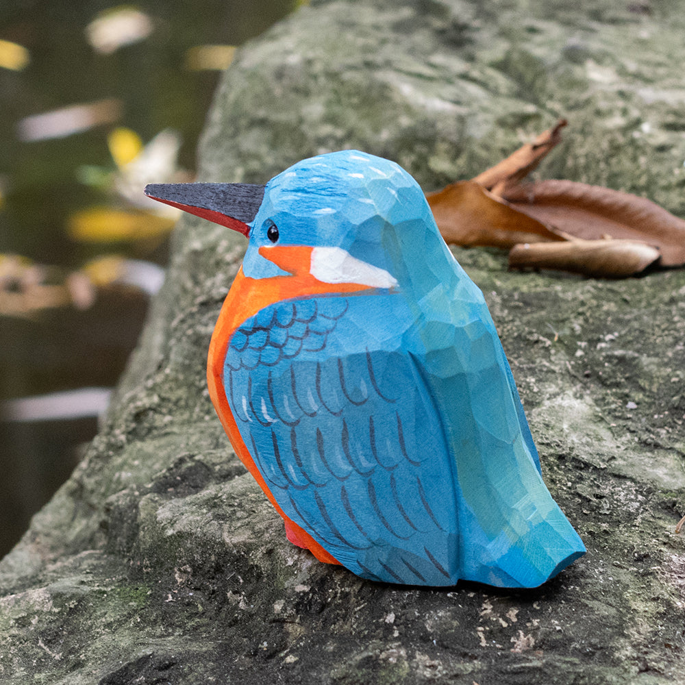 Hand-carved wooden figurine of a Kingfisher, an ornament great for home decor and gifts. Free shipping over $69.