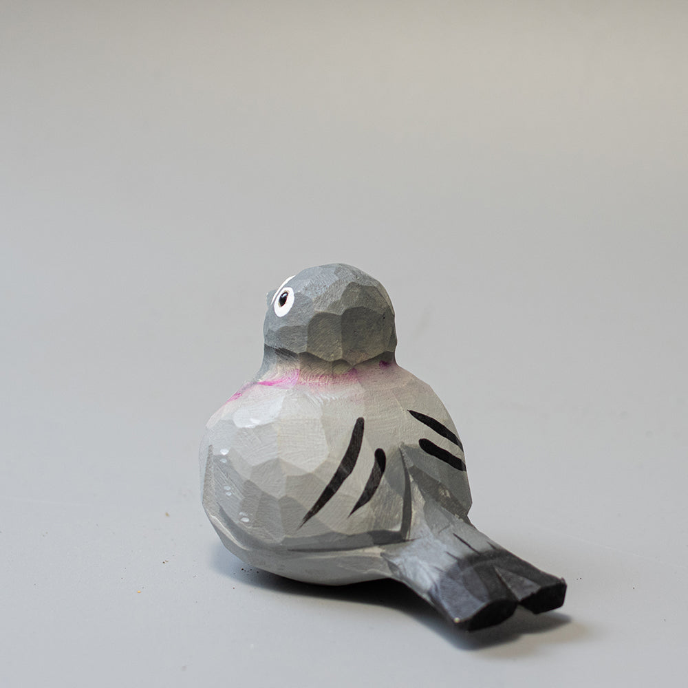 Hand-carved wooden Pigeon figurine in grey with white cere and subtle neck colors. 