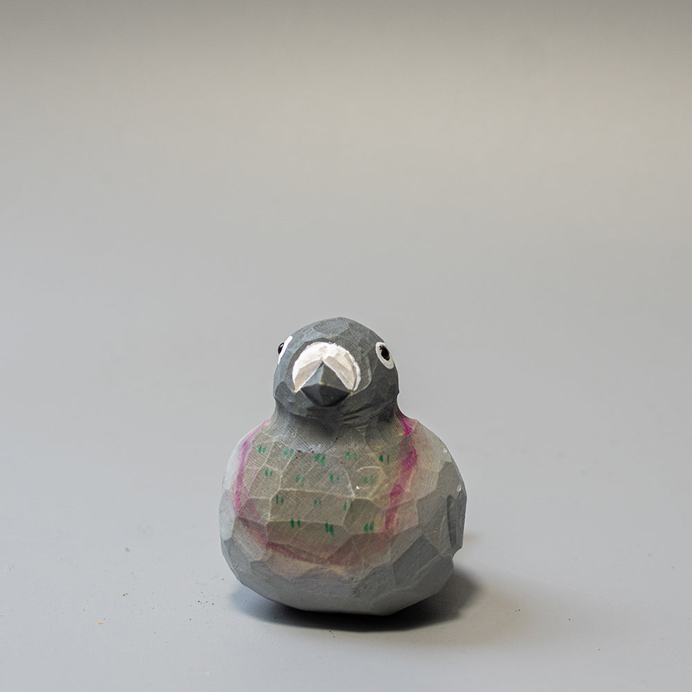 Hand-carved wooden Pigeon figurine in grey with white cere and subtle neck colors. 