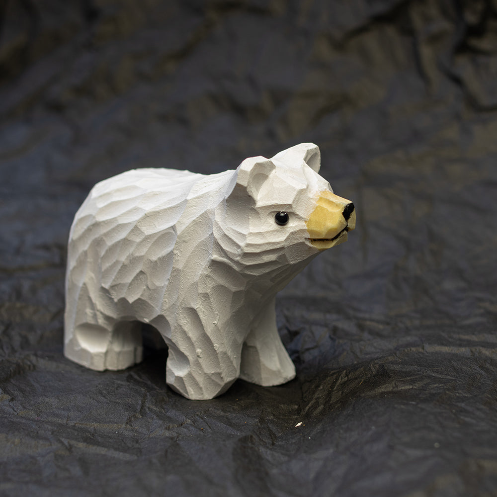 Hand-Carved wood polar bear figurine,  an ornament great for home decor and gifts. 