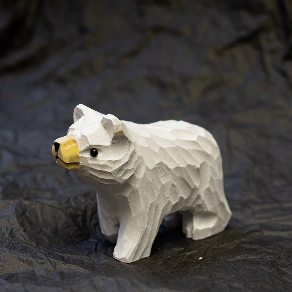 Hand-Carved wood polar bear figurine,  an ornament great for home decor and gifts. 