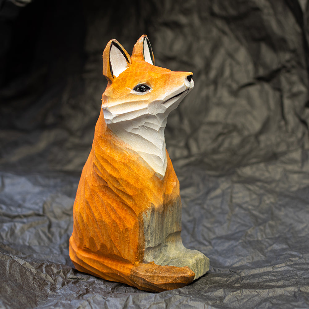 Hand-Carved wood fox figurine,  an ornament great for home decor and gifts.