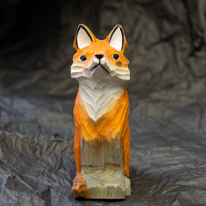 Hand-Carved wood fox figurine,  an ornament great for home decor and gifts. Free shipping over $69.