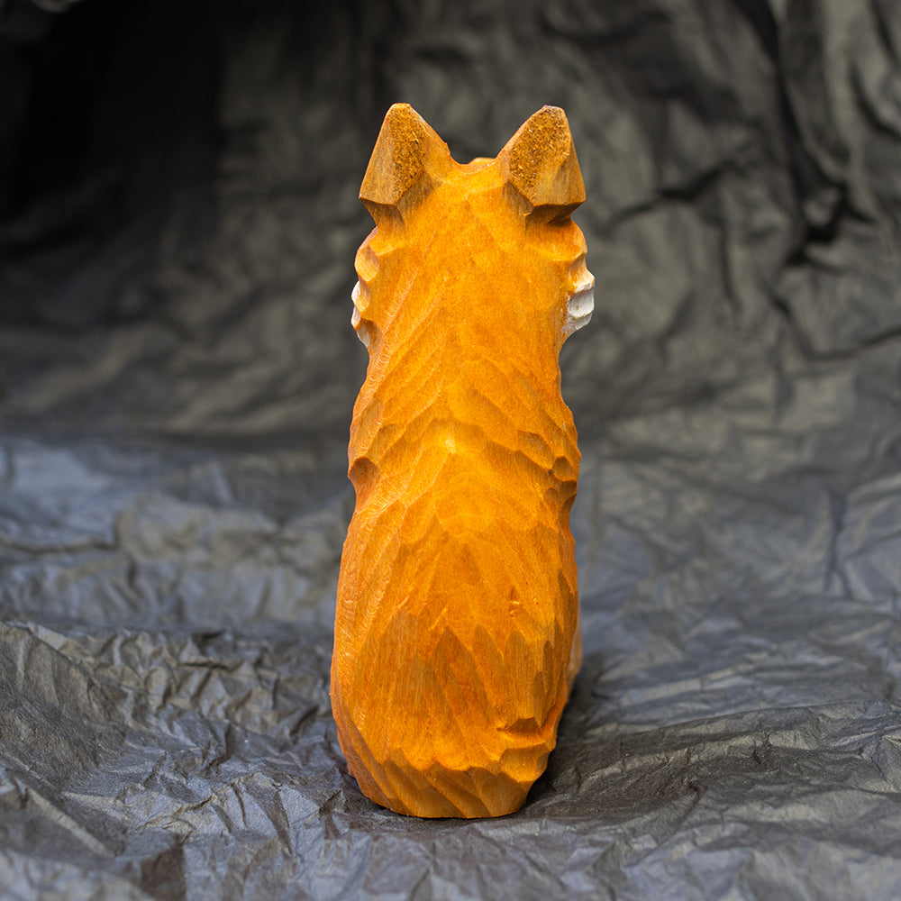 Hand-Carved wood fox figurine,  an ornament great for home decor and gifts. 