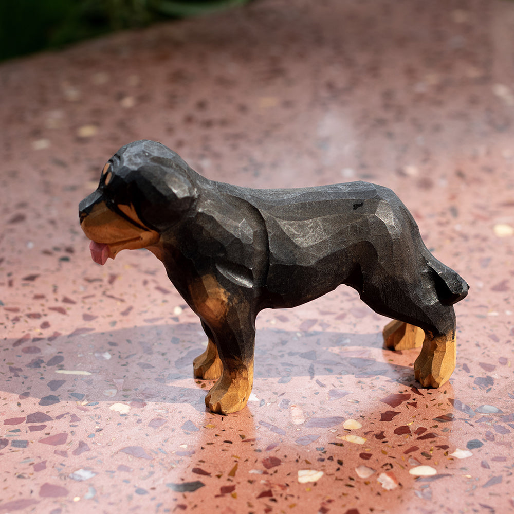 Rottweiler Wooden Figurine | Hand-Carved Wood Carving Figurine