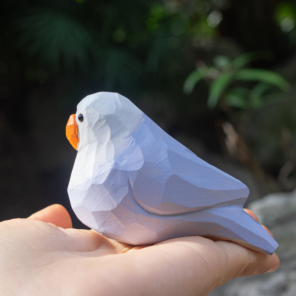 Hand-carved wooden figurine of a White Lovebird, an ornament great for home decor and gifts. 