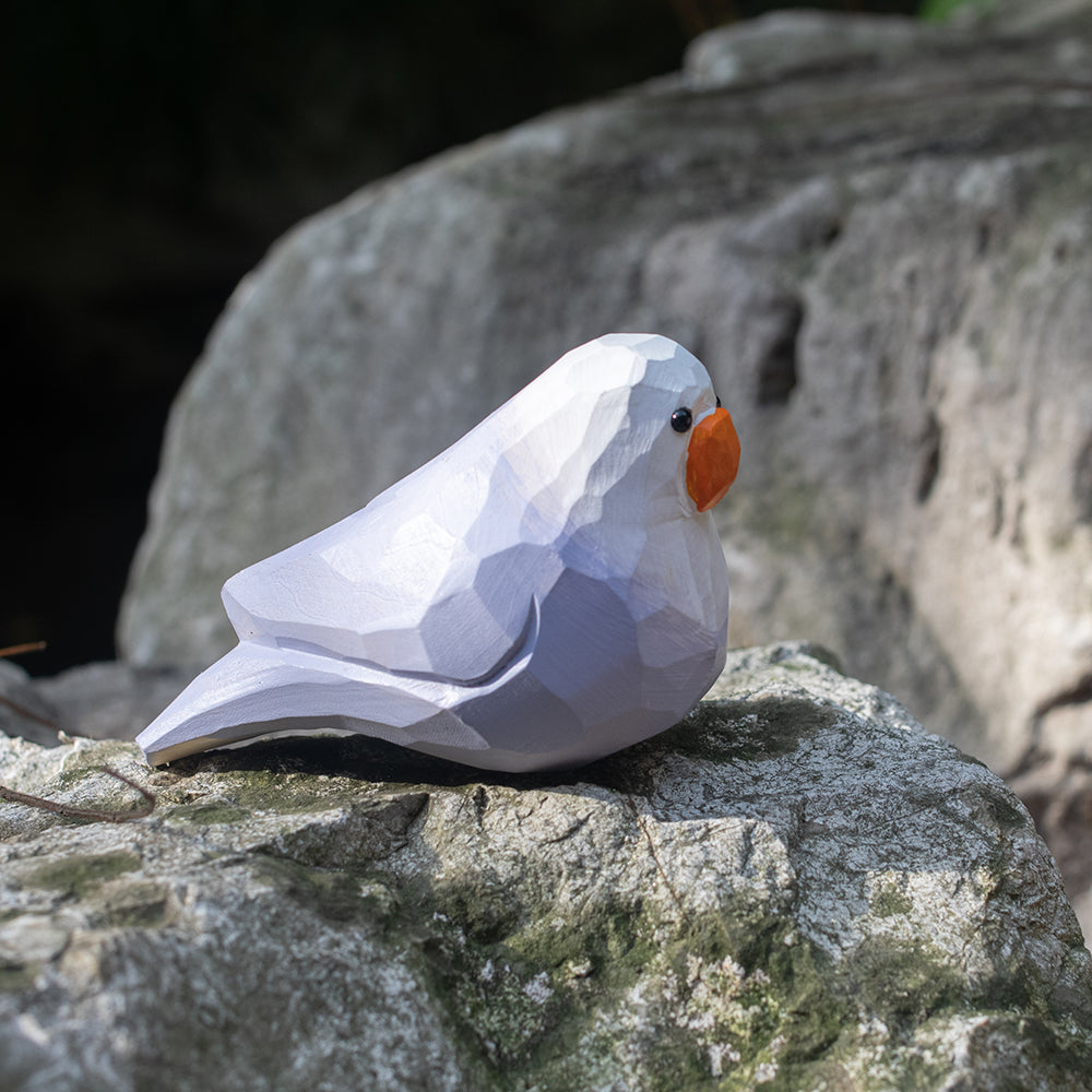 Hand-carved wooden figurine of a White Lovebird, an ornament great for home decor and gifts. 