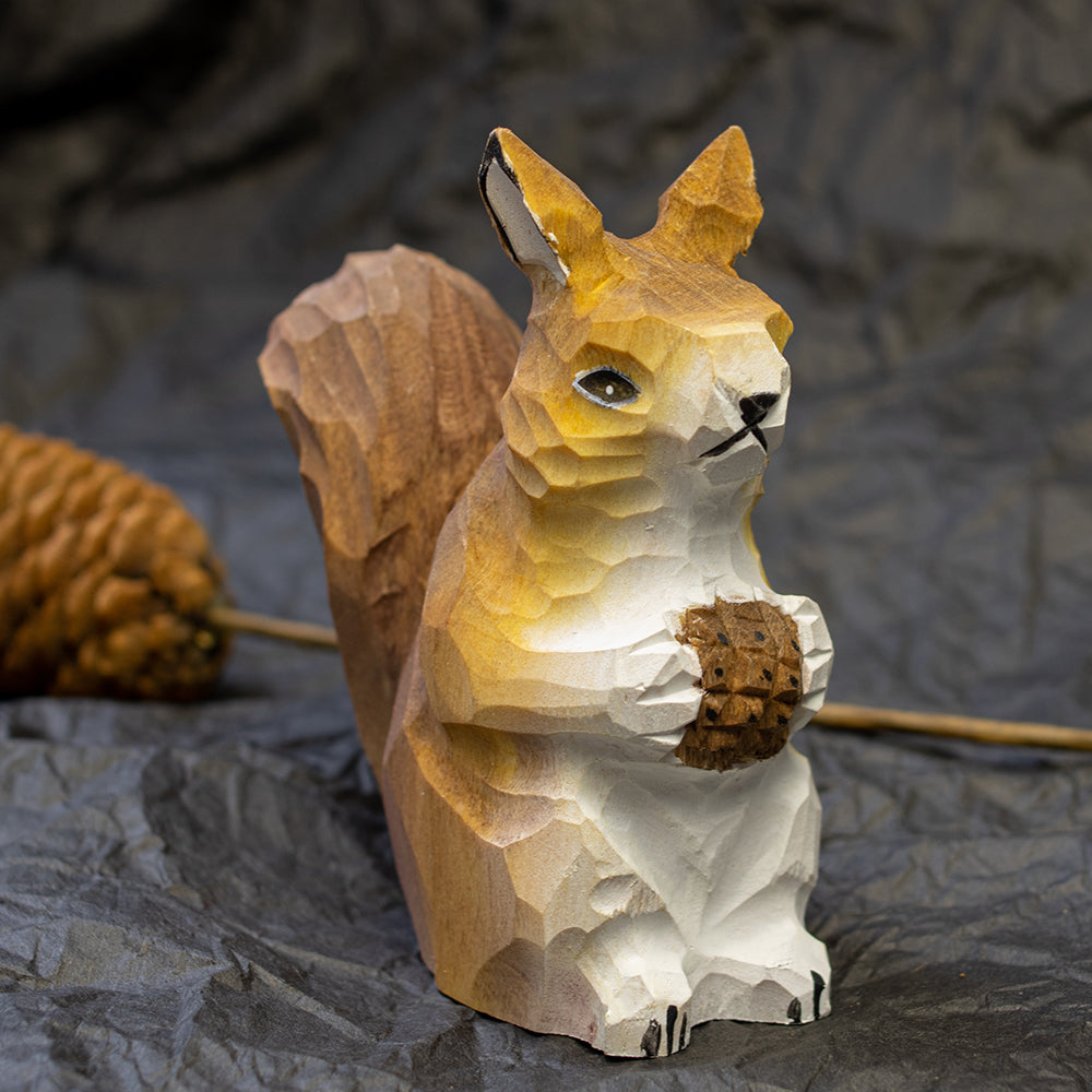 Hand-carved squirrel wood figurine,  an ornament great for home decor and gifts. 