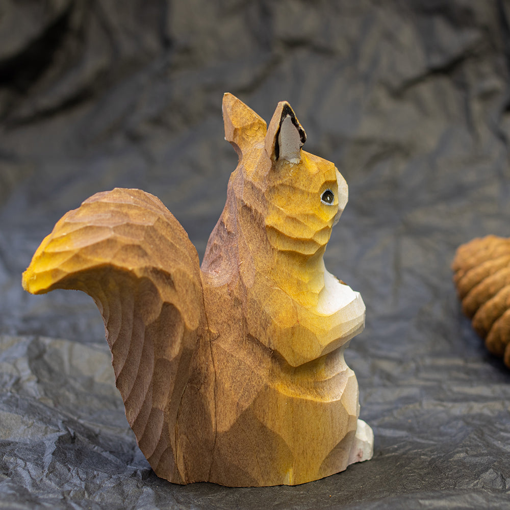 Hand-carved squirrel wood figurine,  an ornament great for home decor and gifts. 