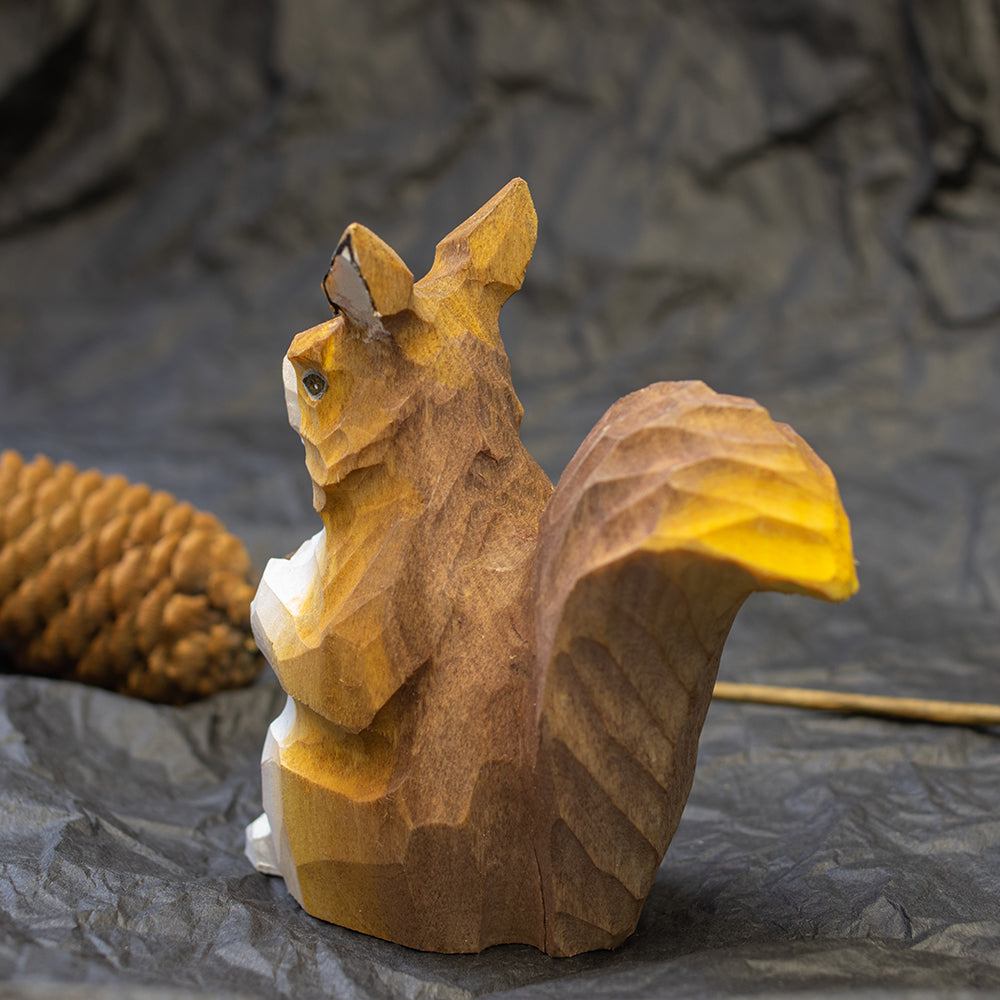 Hand-carved squirrel wood figurine,  an ornament great for home decor and gifts. 