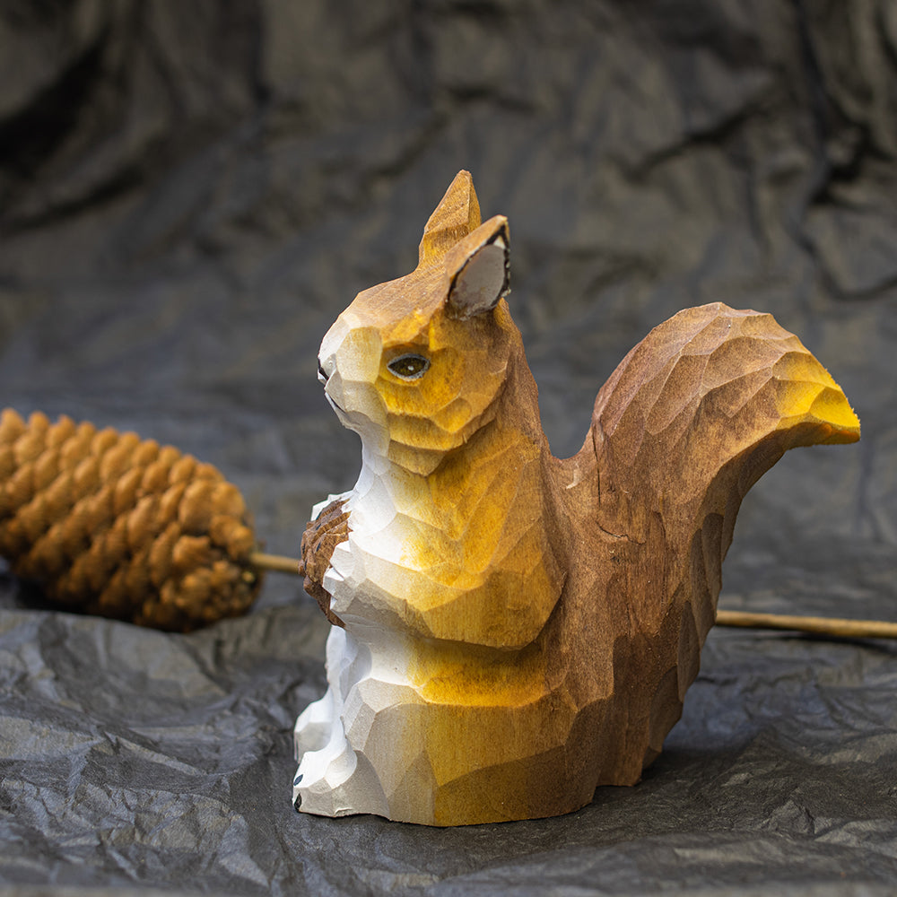 Hand-carved squirrel wood figurine,  an ornament great for home decor and gifts. 