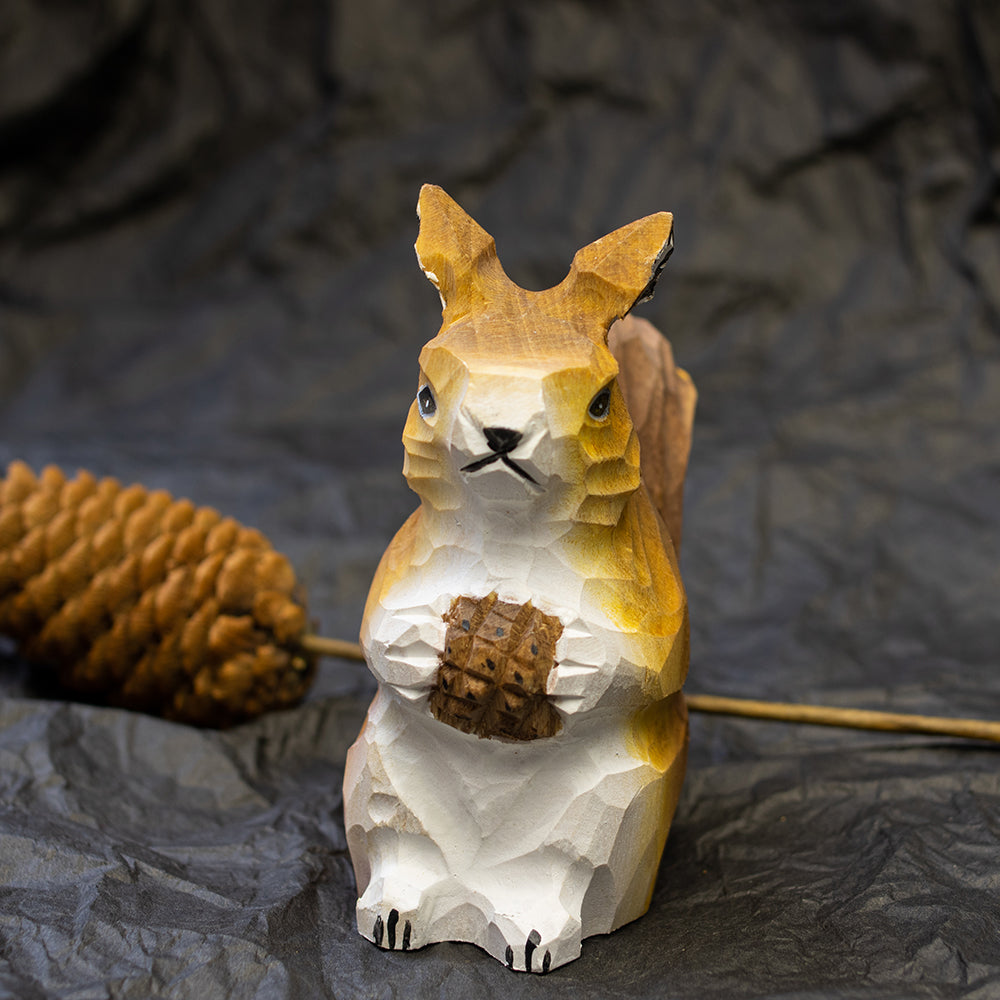Hand-carved squirrel wood figurine,  an ornament great for home decor and gifts. 